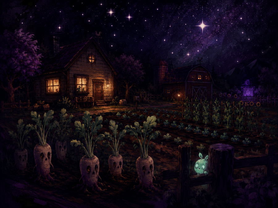 Stardew farm at night